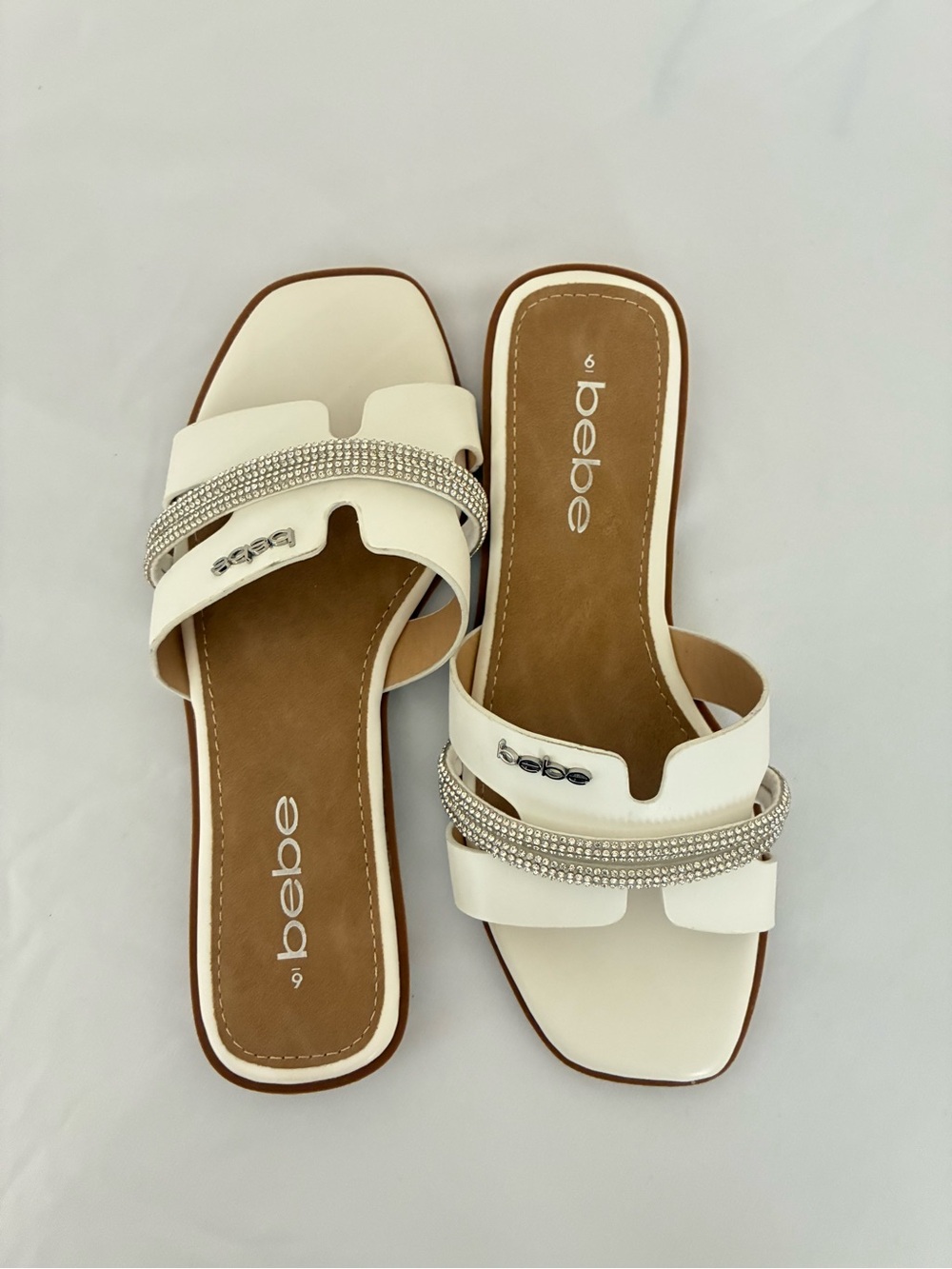 bebe Ivory Crystal-Embellished Slide Sandals